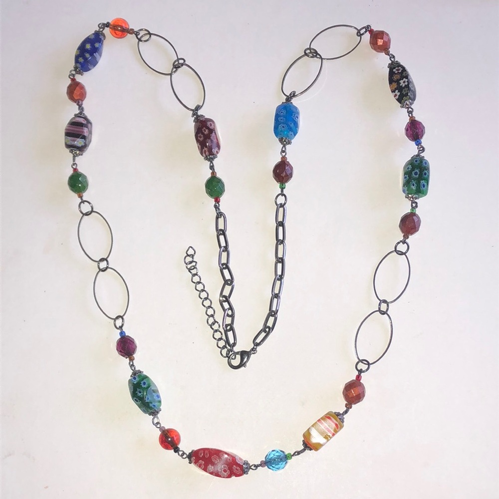 Multicolor Millefiori Beaded Boho Station Necklace